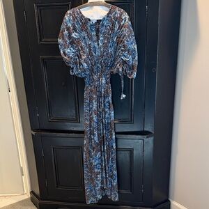 Misa Los Angeles Blue and Brown Maxi Dress